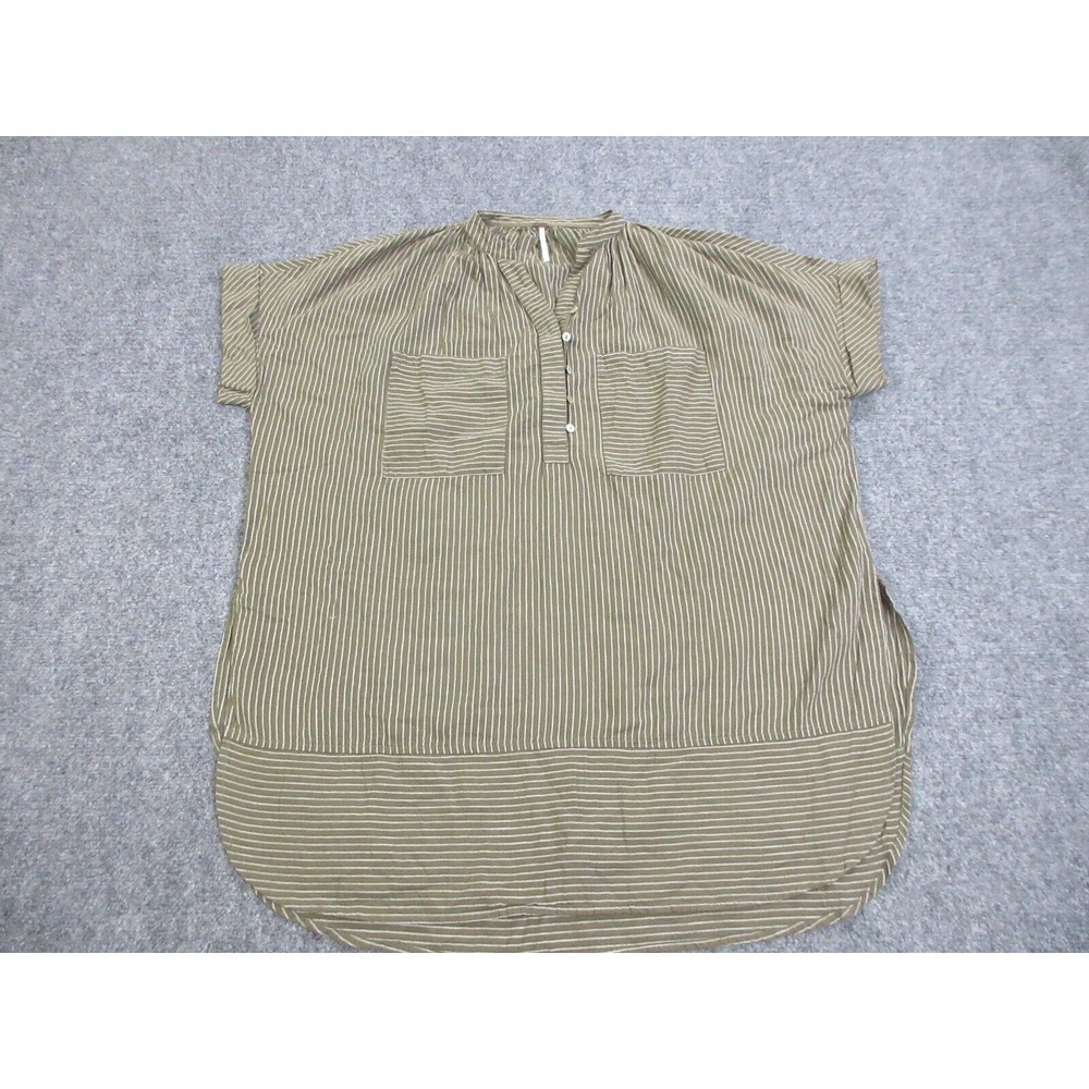 Free People For Keeps Shirt Womens Extra Small Green Stripes Tunic Linen Blend